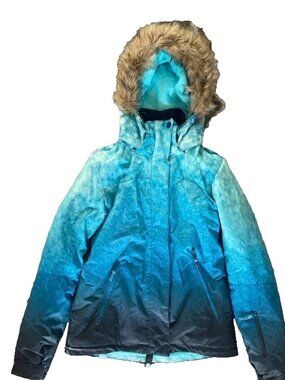 Roxy Jet Ski Womens M Snowboard Jacket in blue colorway w/ Faux Fur Hood, EUC